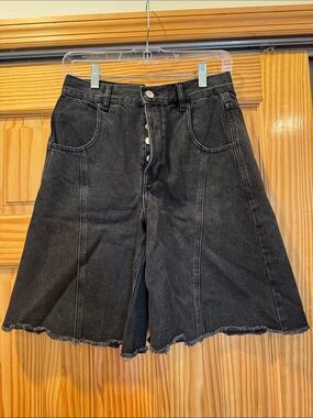 By Malene Birger Black Mavou Shorts - Black A-Line Denim Shorts Frayed Hem Sz 29